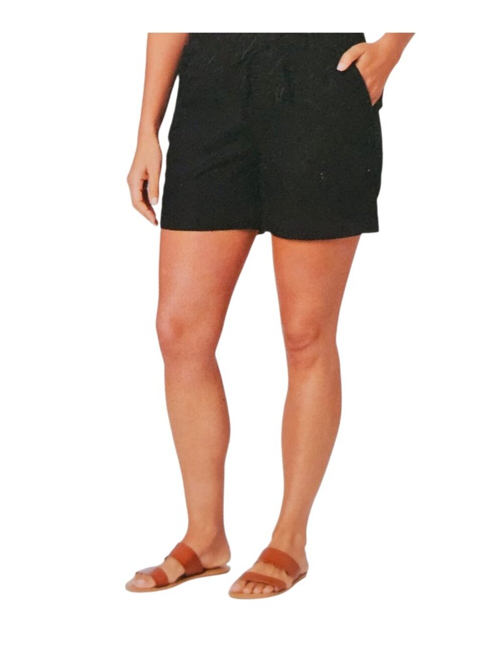 Briggs New Women's Linen Blend Pull-On Pocket Shorts Black Size M